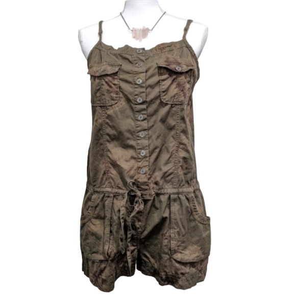 MUDD Khaki Button Front Custom Tie-Dye Romper - Picture 4 of 13